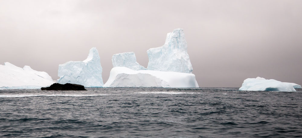 Icebergs in the Antarctic ocean.